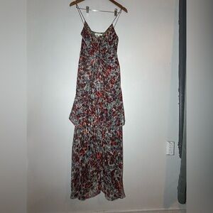 ONDADELMAR 100% silk vibrant abstract pattern of orange and brown and teal sz S